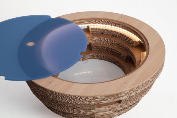 Coffee Table Lamp Cap Blue In Cardboard and Wood - Image 5
