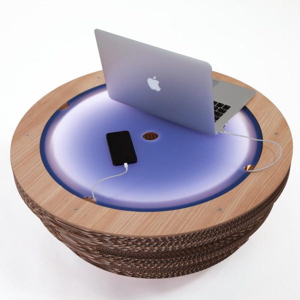 Coffee Table Lamp Cap Blue In Cardboard and Wood - Image 4