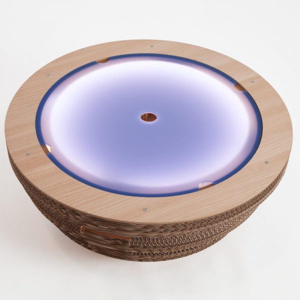 Coffee Table Lamp Cap Blue In Cardboard and Wood - Image 2