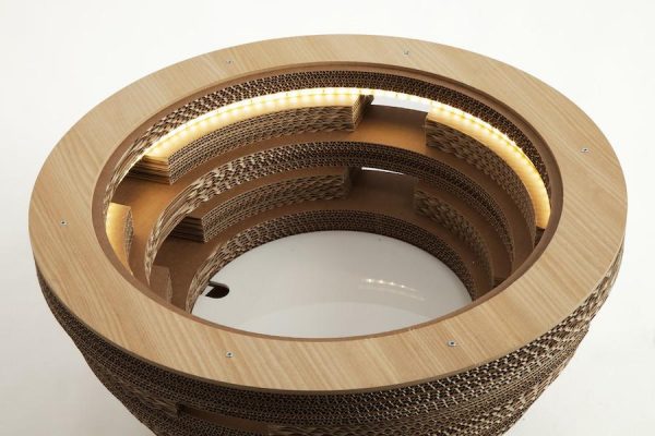 Coffee Table Lamp Cap Blue In Cardboard and Wood - Image 9