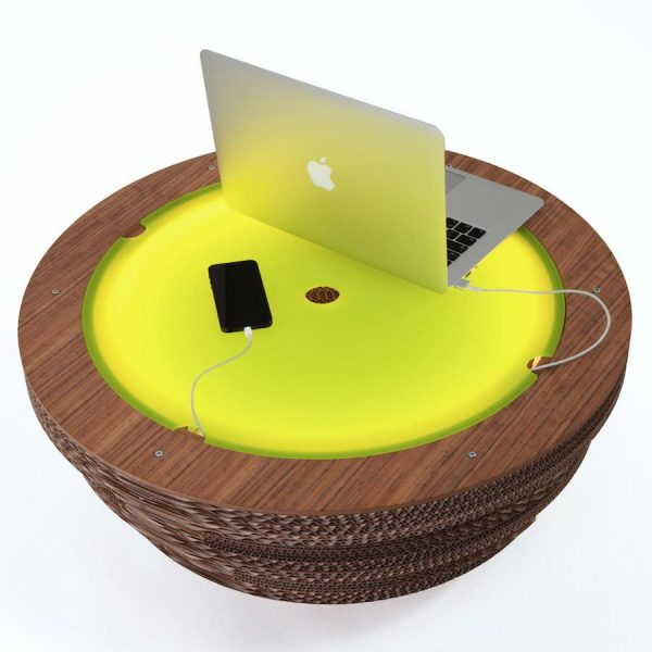 Coffee Table Lamp Cap Green In Cardboard and Wood - Image 6